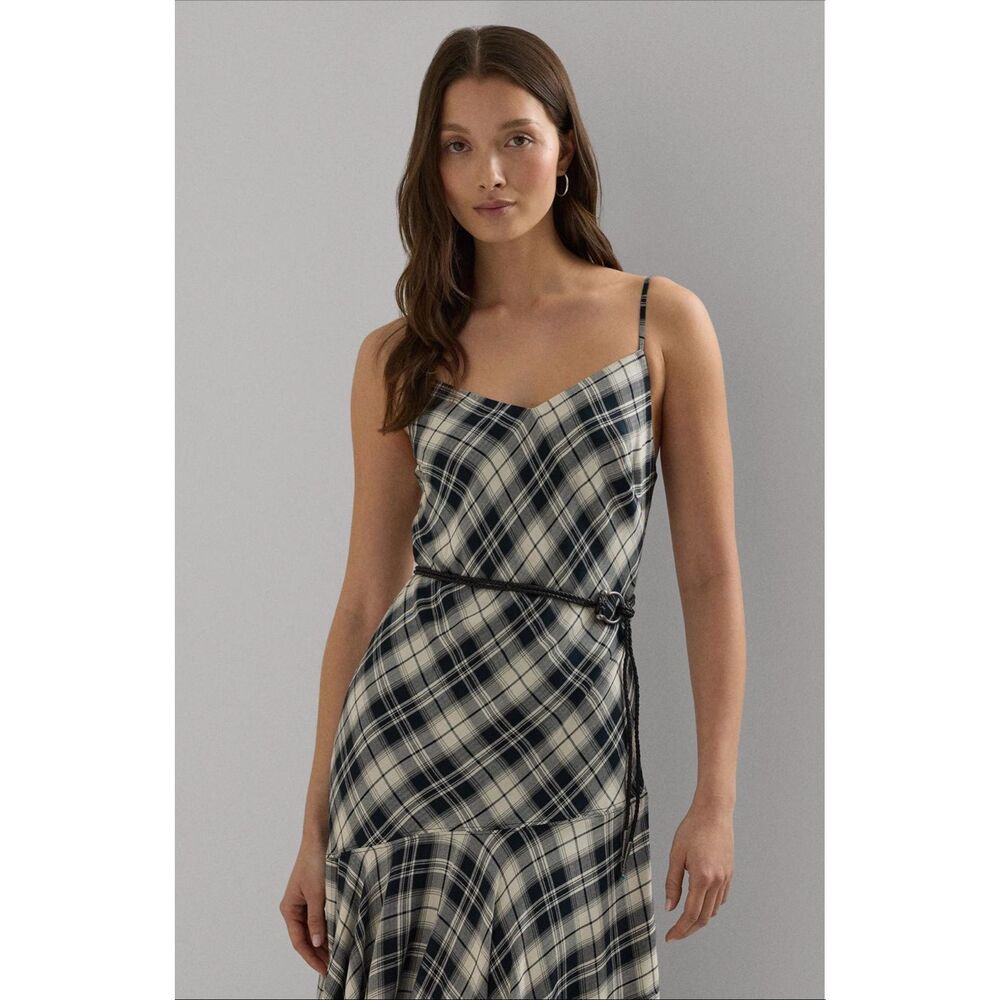 Lauren Ralph Lauren Plaid Belted Herringbone Dress 10 - Picture 7 of 11